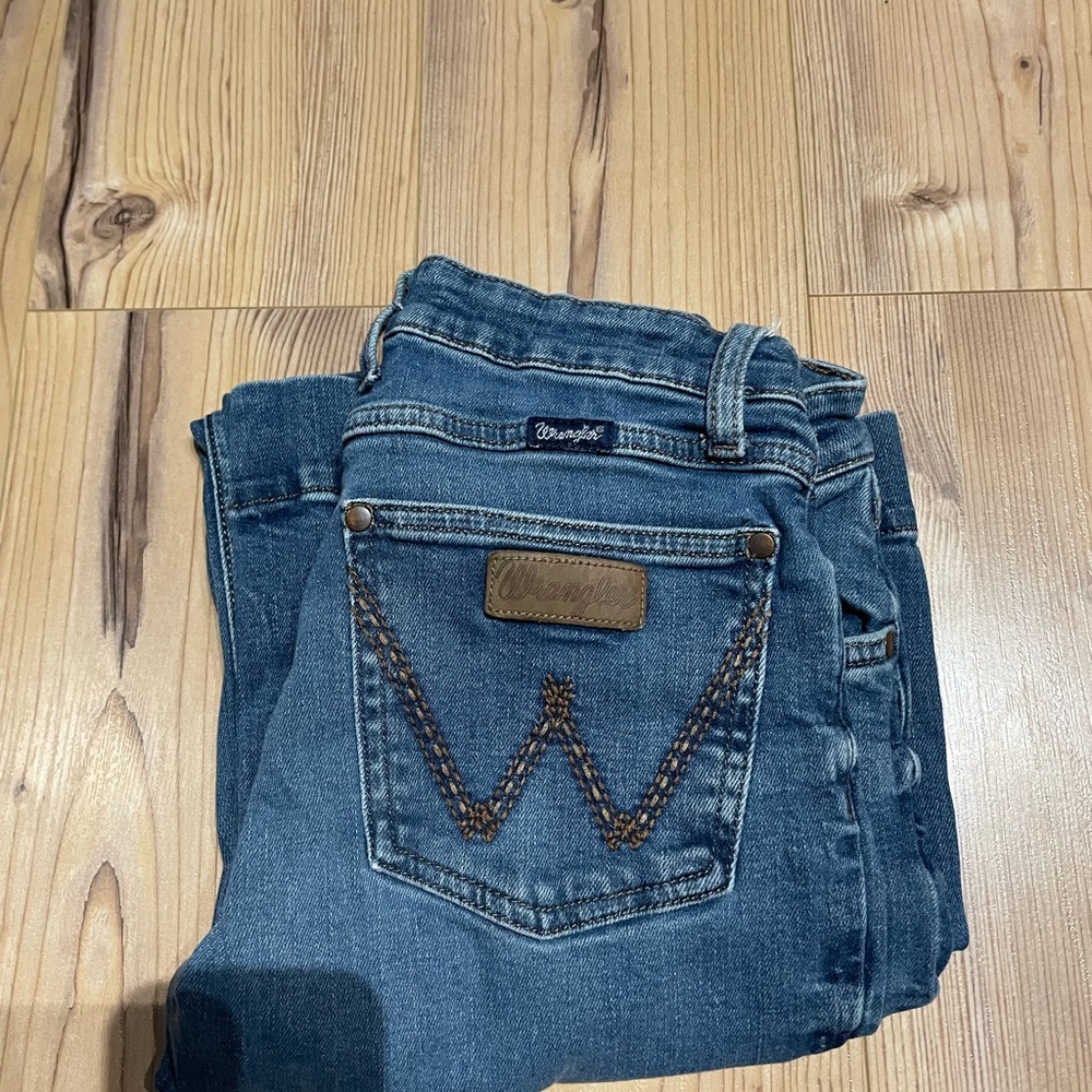 Wrangler Women's Denim Boot Cut Jeans with Brown Stitching